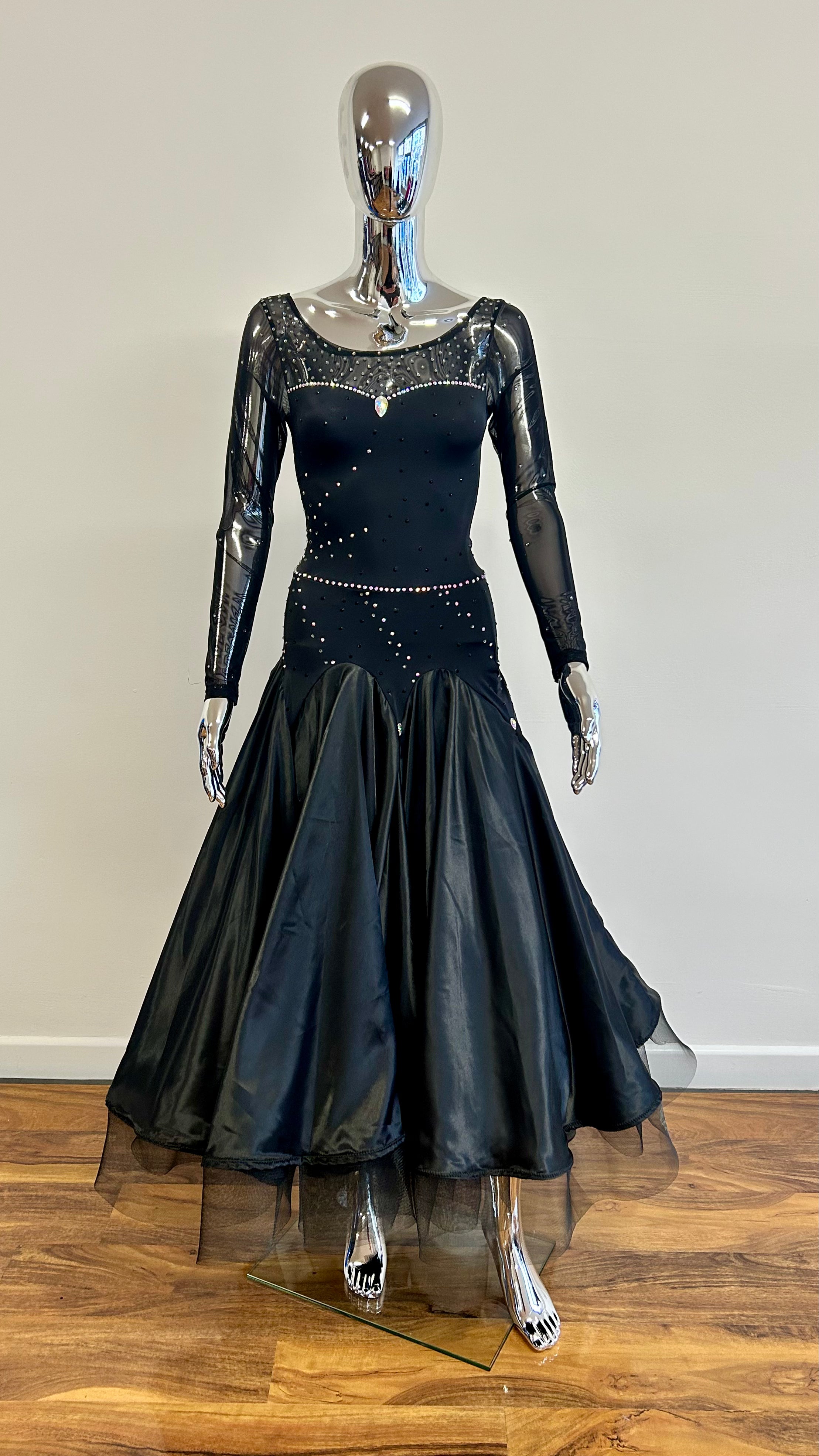 black prom dress with ruffles Flying sleeve red black white ballroom dance dress for women girls side  slit modern waltz tango foxtrot smooth waltz practice gown –  Moderndancedress.com