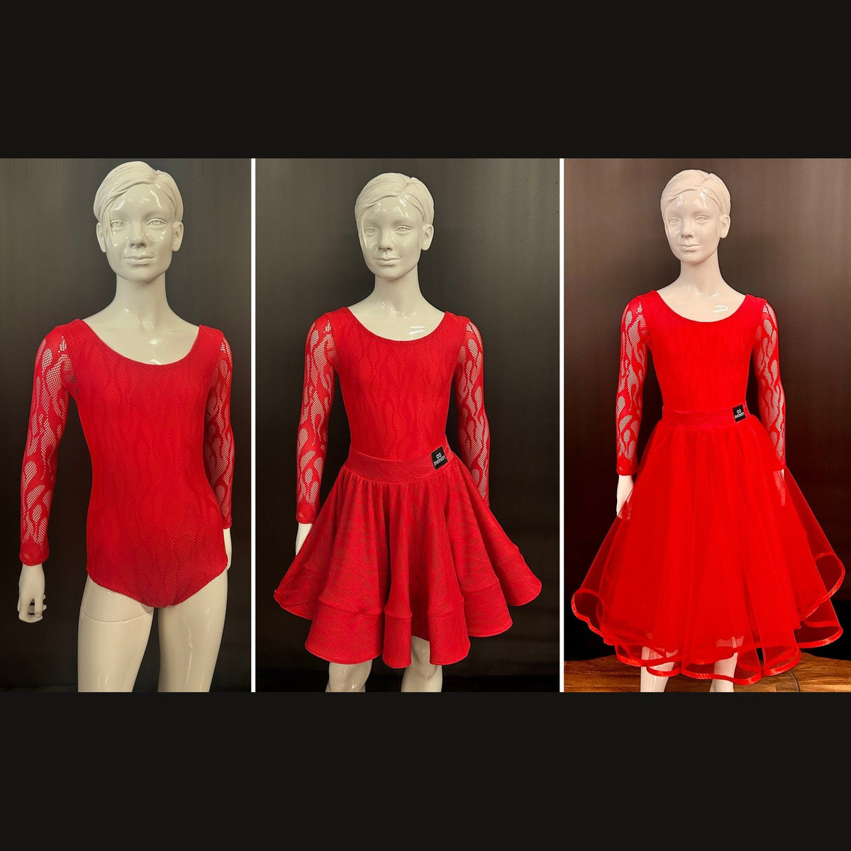 Essentials juvenile three piece set: leotard, Latin skirt and ballroom skirt