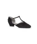 Freed of London Emerald ladies social dance shoe in black multi glitter with closed toe, T-bar strap and low heel, EE fitting — Blackpool Dance Store