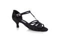 Freed of London Holly 2" A Latin sandal in satin, with 5 strip vamp, T-bar, diamante trim and buckle — Blackpool Dance Store