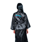 International Dance Shoes Adult Kimono in black, worn by Blackpool Under 21 Latin Champion Rebecca Scott.