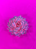 Hand-stoned Sugar Pink rose hair flower with Crystal AB rhinestones