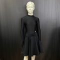 Front view of the Ellie juvenile black matt Lycra 6-panel dance practice skirt featuring a structured crinoline hemline on a studio mannequin.