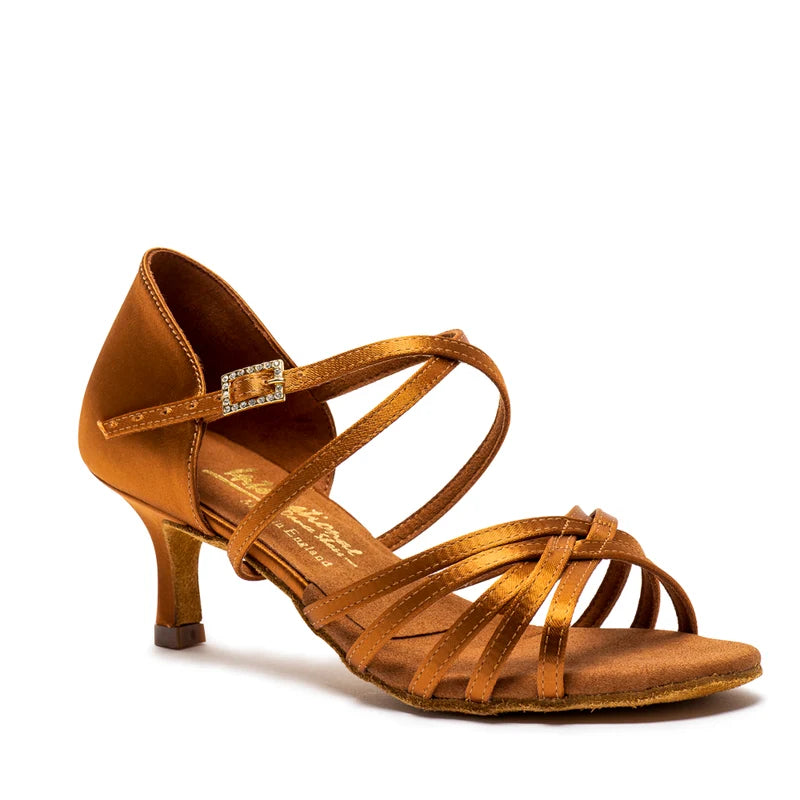 Flavia tan satin ladies Latin dance shoe on 2" Vogue heel — International Dance Shoes