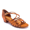 Flavia Ballroom and Latin Dance Shoes in premium Tan Satin with Cuban heel by Blackpool Dance Store