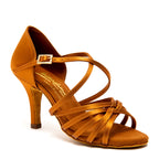 Flavia tan satin ladies Latin dance shoe — Blackpool Dance Store