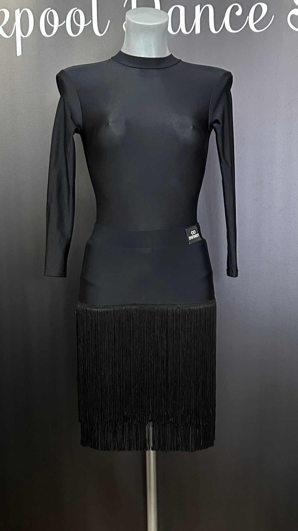 Electra ladies Latin fringe skirt in black — fringe detail, Blackpool Dance Store
