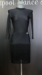 Electra ladies Latin fringe skirt in black — fringe detail, Blackpool Dance Store