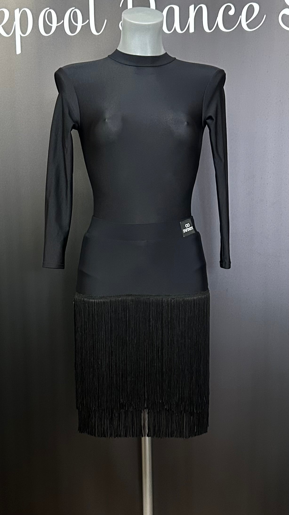 Electra ladies Latin fringe skirt in black — fringe detail, Blackpool Dance Store