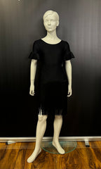 Electra girls Latin fringe skirt in black — front view, Blackpool Dance Store