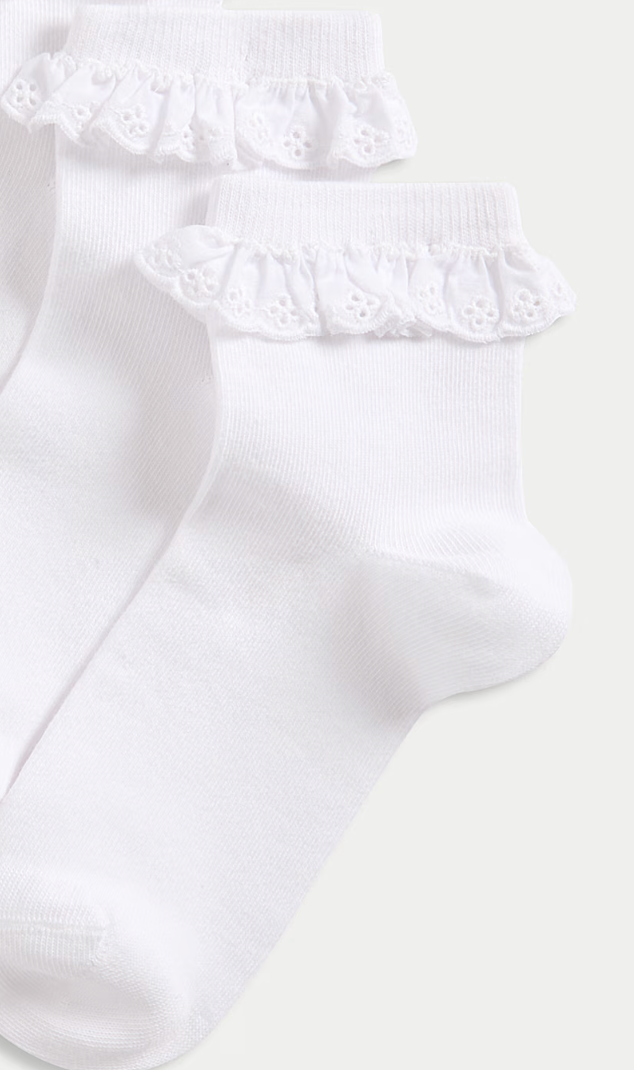 White socks with lace trim on a white background