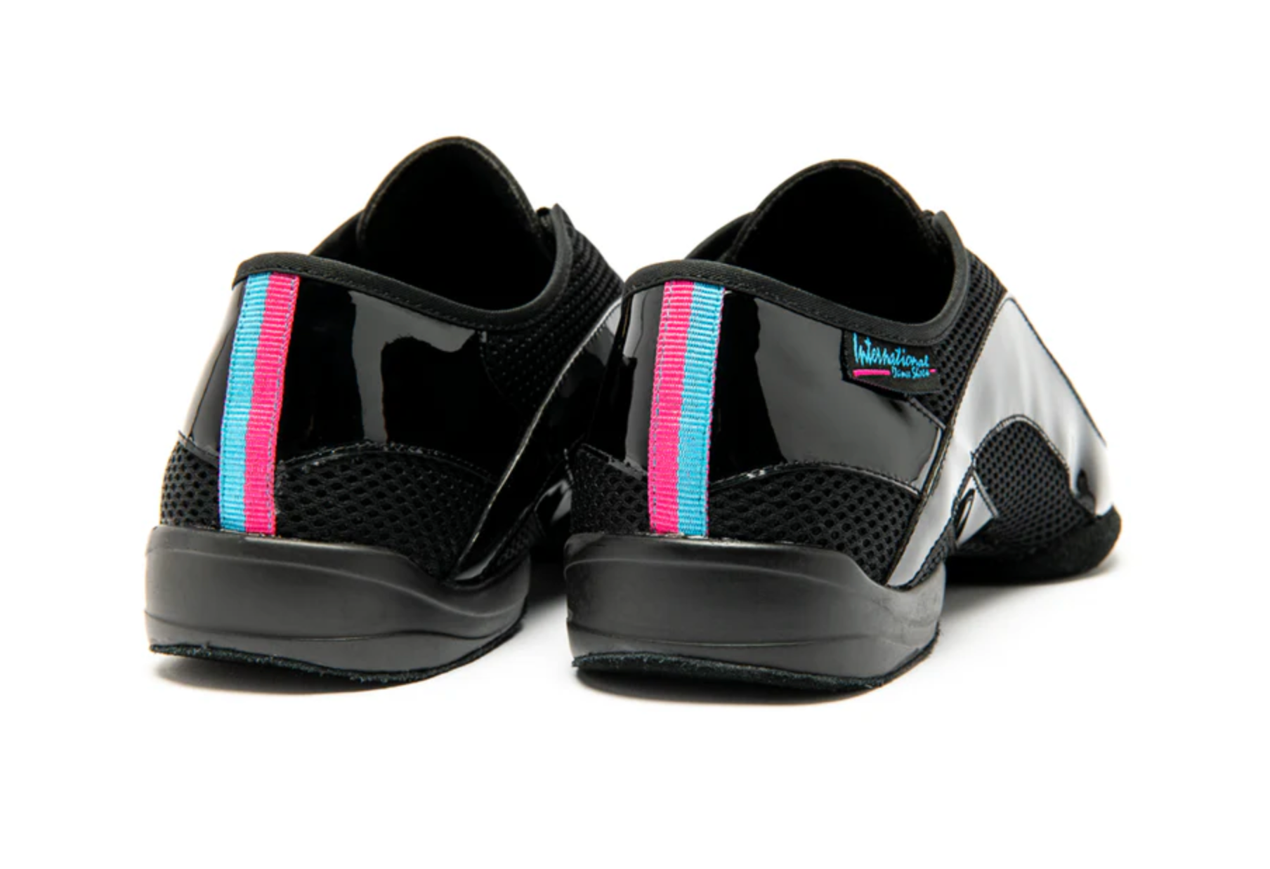 International Dance Shoes Tempo in Black Patent and breathable AirMesh, professional unisex practice shoe.