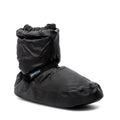 Black insulated Kids Warm Up Bootie by International Dance Shoes showing the cushioned upper, ankle strap, and signature brand logo tab.