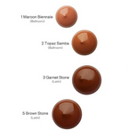 Aery Jo Tanning Makeup liquid shade selection chart including Number 2 Topaz, Number 3 Garnet, and Number 5 Diamond Tan for professional ballroom competition skin prep.