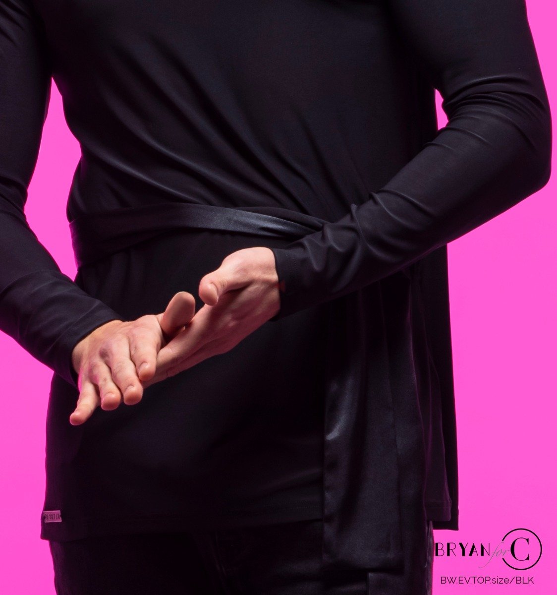 Close-up of the satin sash on the Everett men's Latin top