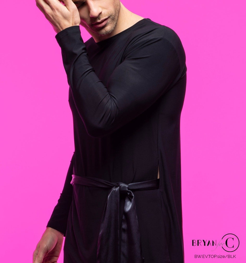 Everett men's Latin top showing the long sleeves