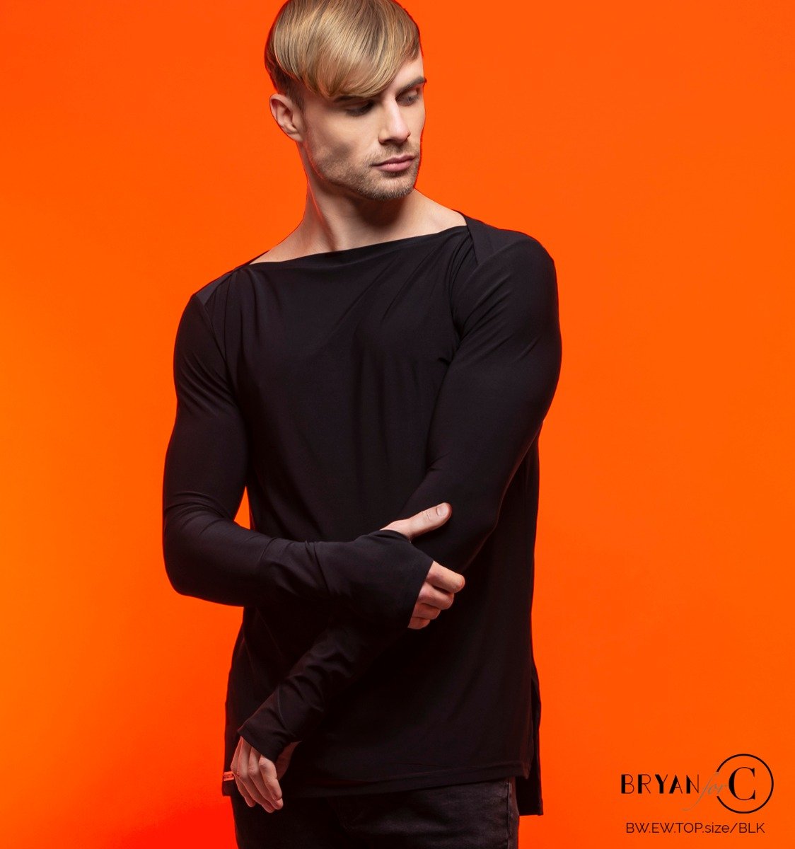 Bryan for Chrisanne Clover Ewan men's Latin top in black — front view