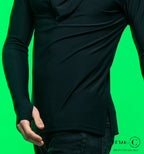 Phoenix men's Latin top — hem split and thumb hole detail