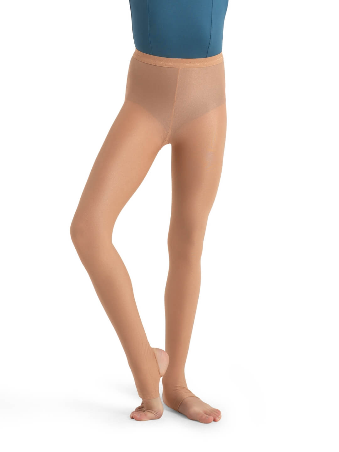 Capezio 1882C Girls’ Ultra Shimmery Stirrup Tights in Light Toast