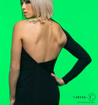 Close-up of the open back on the Ava dress