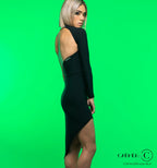 Ava dress — side view with asymmetric hem