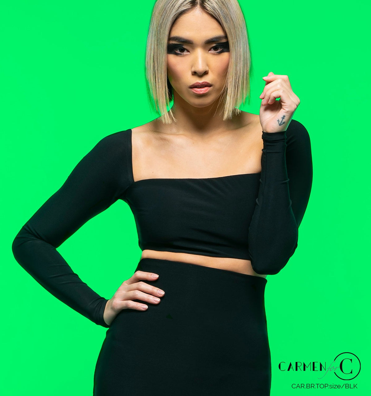 Carmen for Chrisanne Clover Brigitte cropped top in black — square neckline