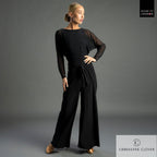 Chrisanne Clover Anya palazzo dance trousers in black — full-length front view