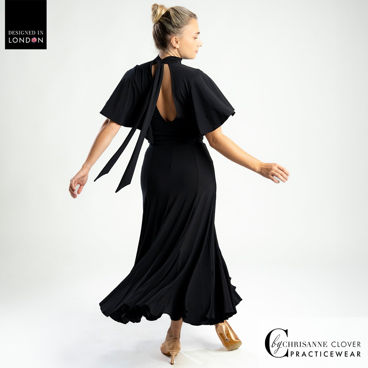 Back view of the Capella Ballroom skirt with the Athena top