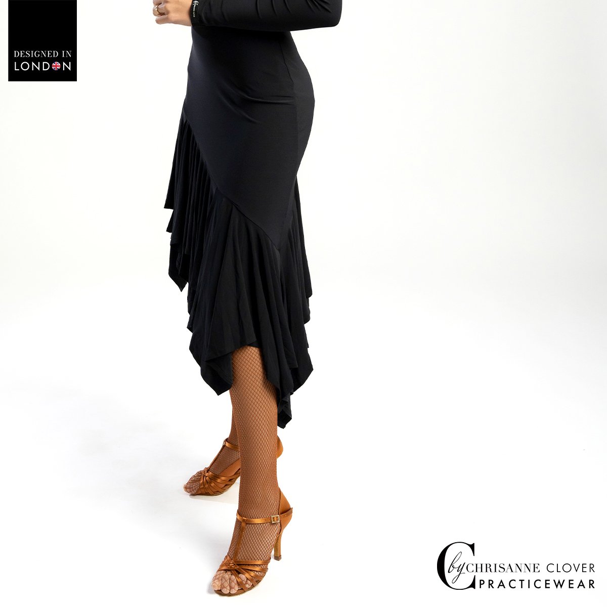 Chrisanne Clover Comet Latin skirt showing the right-side split