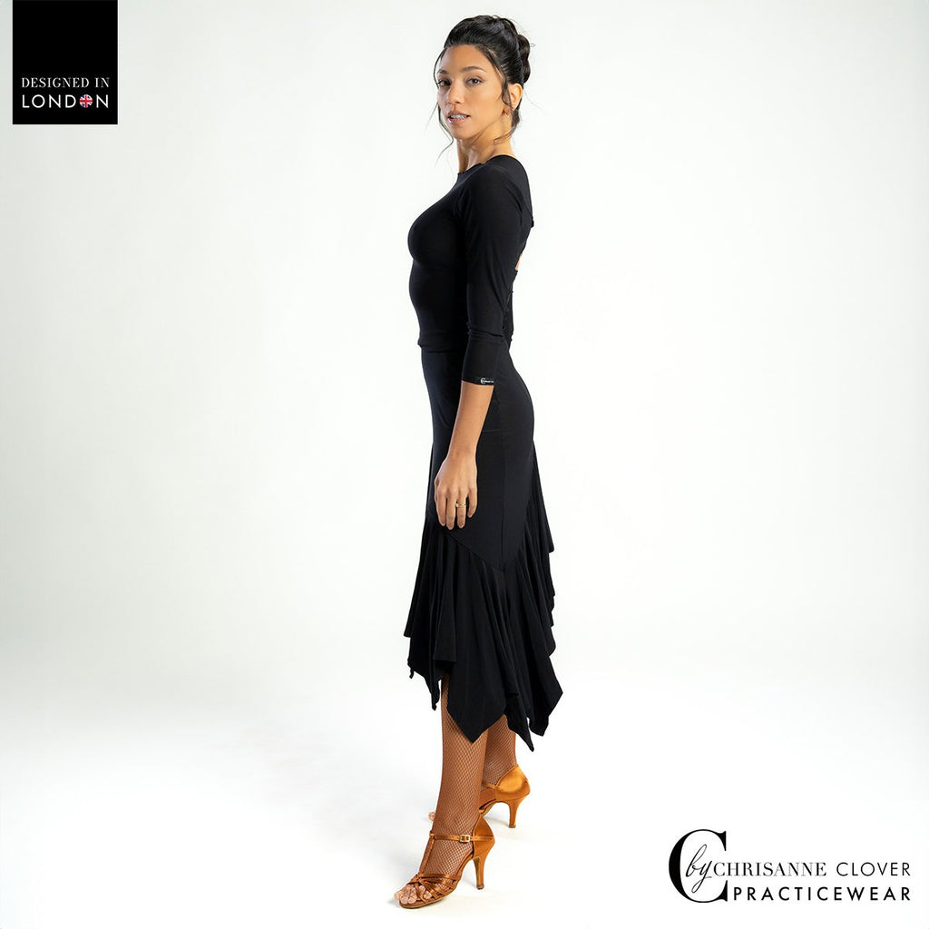 Chrisanne Clover Comet Latin skirt worn with the Gaia top