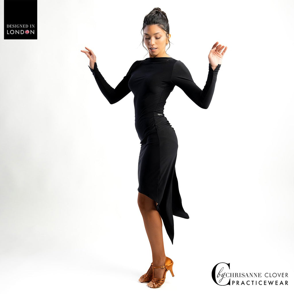 Chrisanne Clover Eris leotard worn with the Nyx Latin skirt