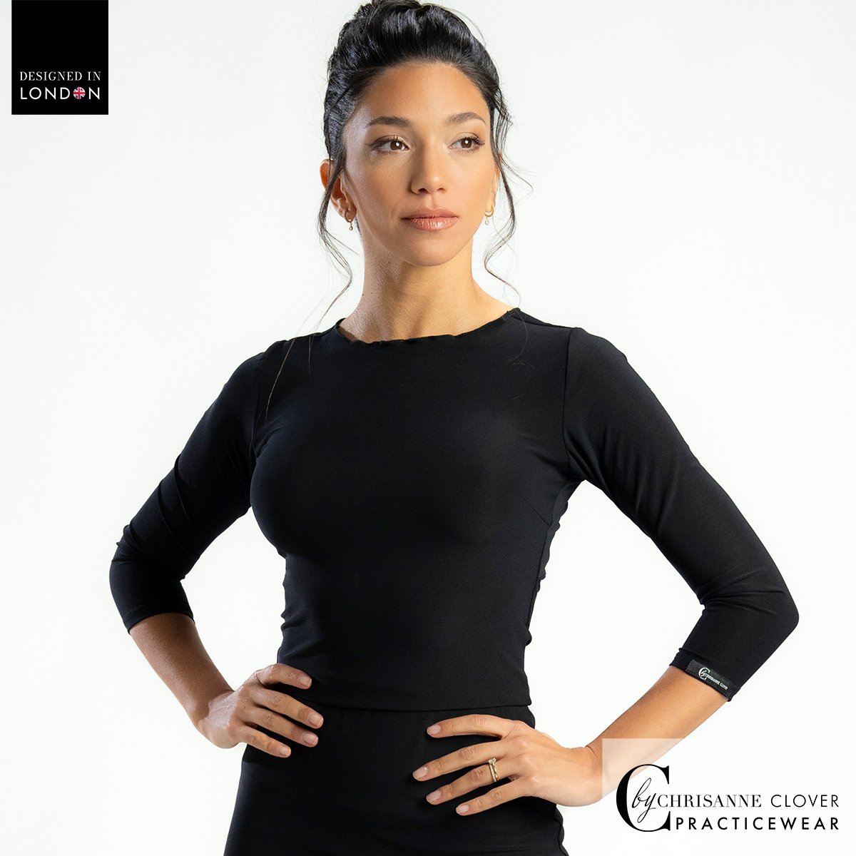 Chrisanne Clover Gaia dance top in black — front view
