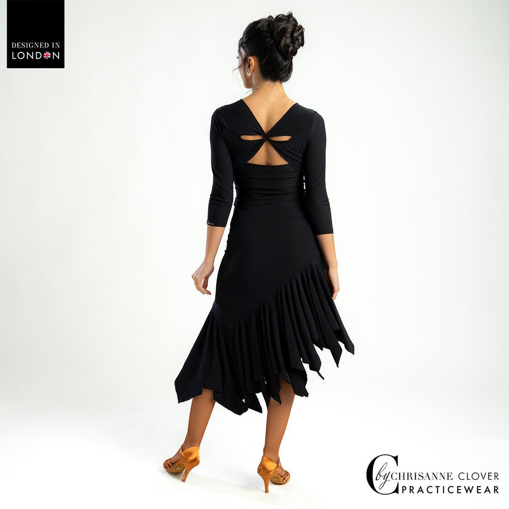 Back view of the Gaia top with the Comet Latin skirt