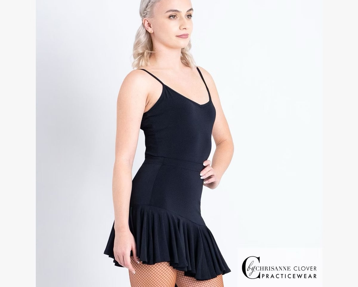 Side profile silhouette of the Chrisanne Clover Lynx leotard, displaying the seamless athletic fit and flexible construction ideal for dancesport routines.