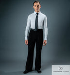 Chrisanne Clover men's Ballroom trousers worn with a white practice shirt and tie