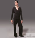 Chrisanne Clover men's low V neck Latin top in black — full-length view