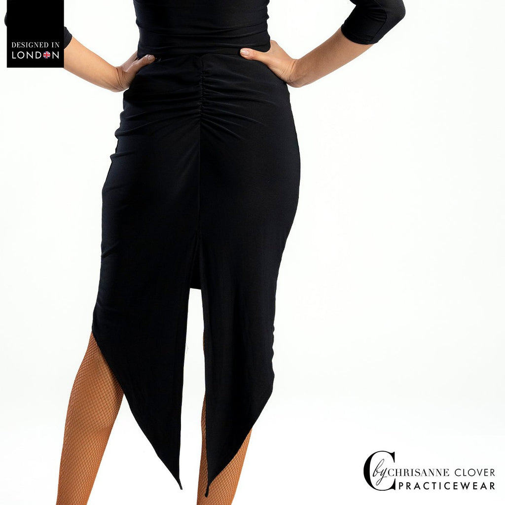 Chrisanne Clover Nyx Latin skirt showing the long split tail
