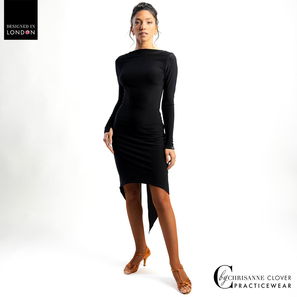 Chrisanne Clover Nyx Latin skirt worn with a long sleeve top