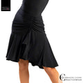 Chrisanne Clover Theia Latin skirt in black — ruched front panel gathered to the left