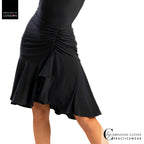 Chrisanne Clover Theia Latin skirt in black — ruched front panel gathered to the left