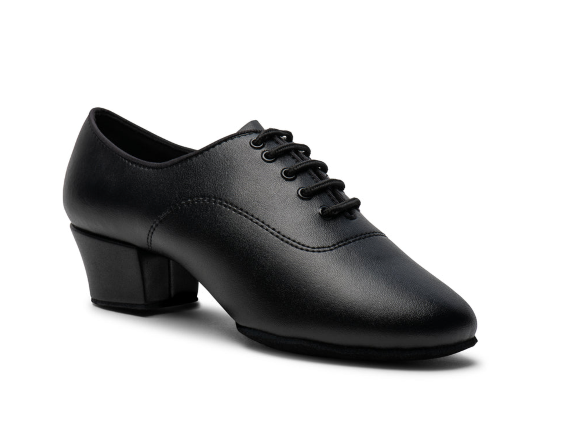 Dansport Boys MST Flex black leather split-sole Latin dance shoe for junior competitors featuring a flexible arch and stable 1.5 inch Latin heel profile.