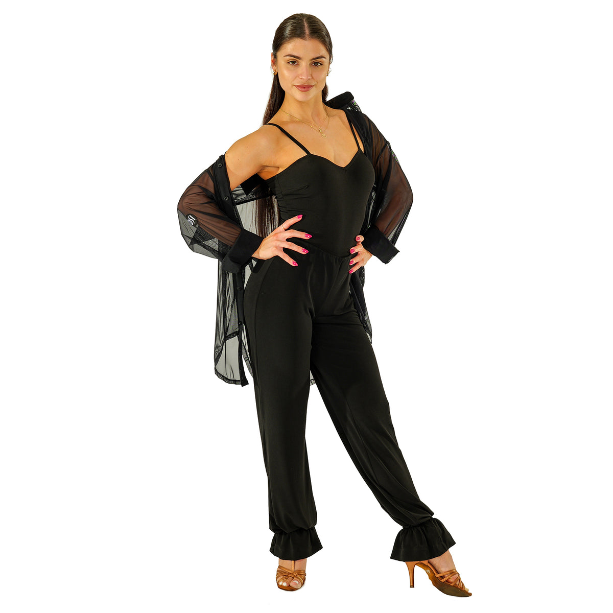 DSI London 3282 ladies cuff leg dance trousers in black — front view