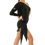 Close-up of the long fitted sleeve and DSI logo on the 3285 leotard