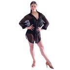 Lady wearing the DSI London 3289 mesh shirt buttoned as a shirt dress