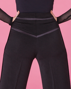 Rear view of DSI Hannah Ladies Dance Trousers in black crepe with satin waistband.
