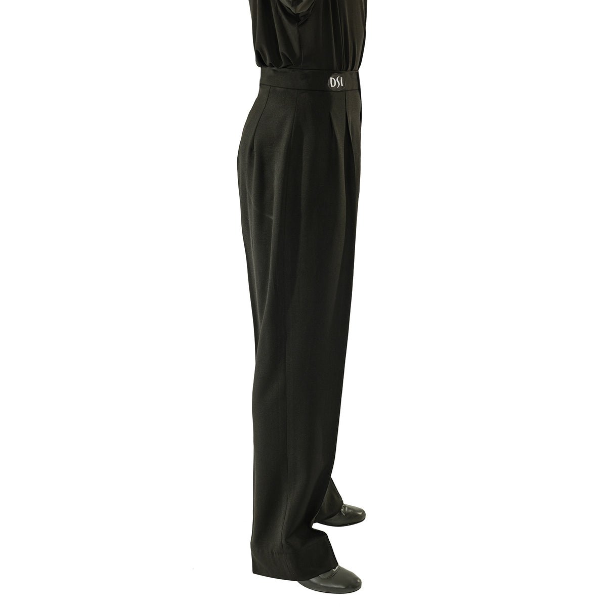 DSI London 3960 men’s high waisted two pleat trousers in black — side view