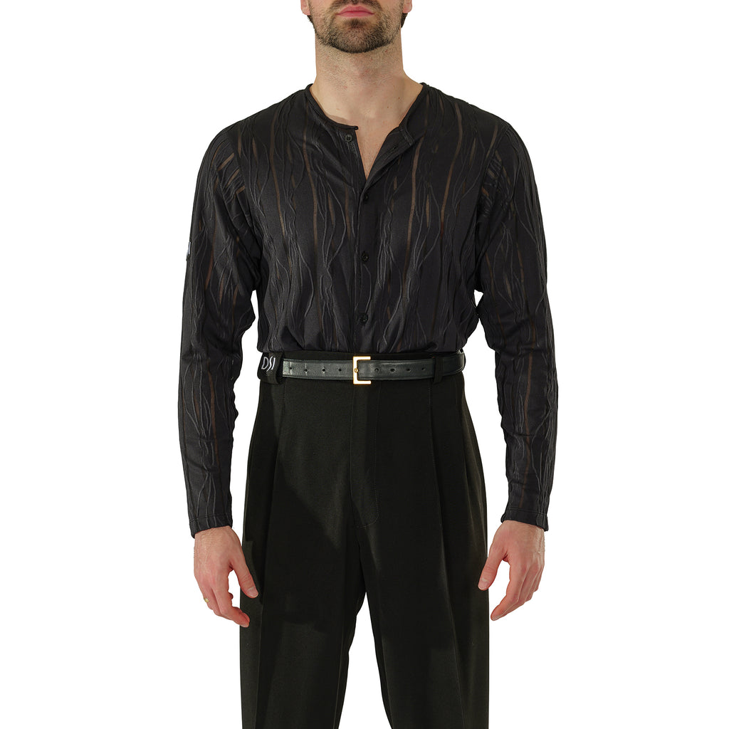 Close-up of the open neckline and button front on the DSI 3971 top