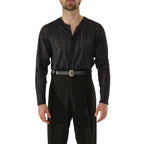 Close-up of the open neckline and button front on the DSI 3971 top