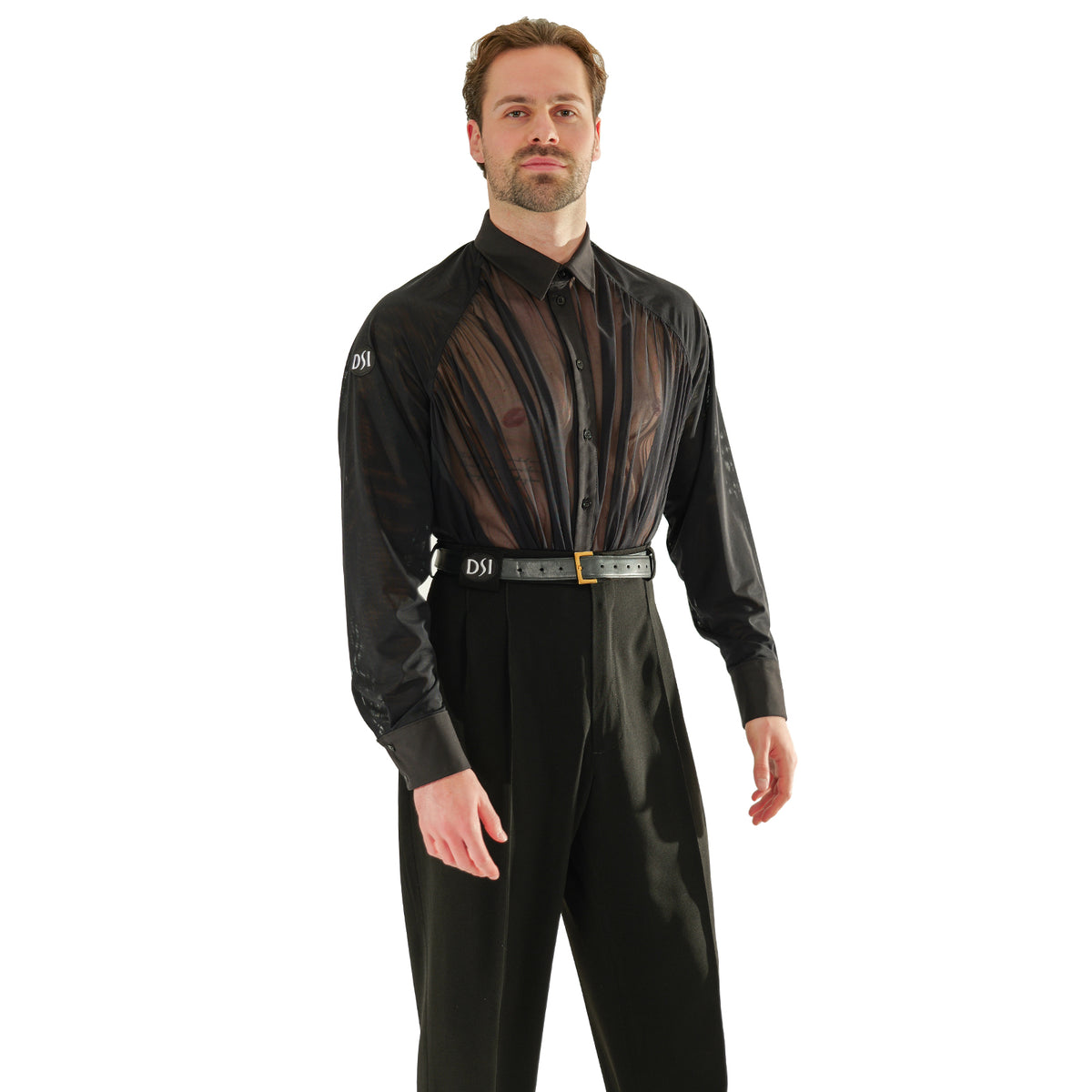 Close-up of the satin collar on the DSI 3972 Massimo mesh shirt