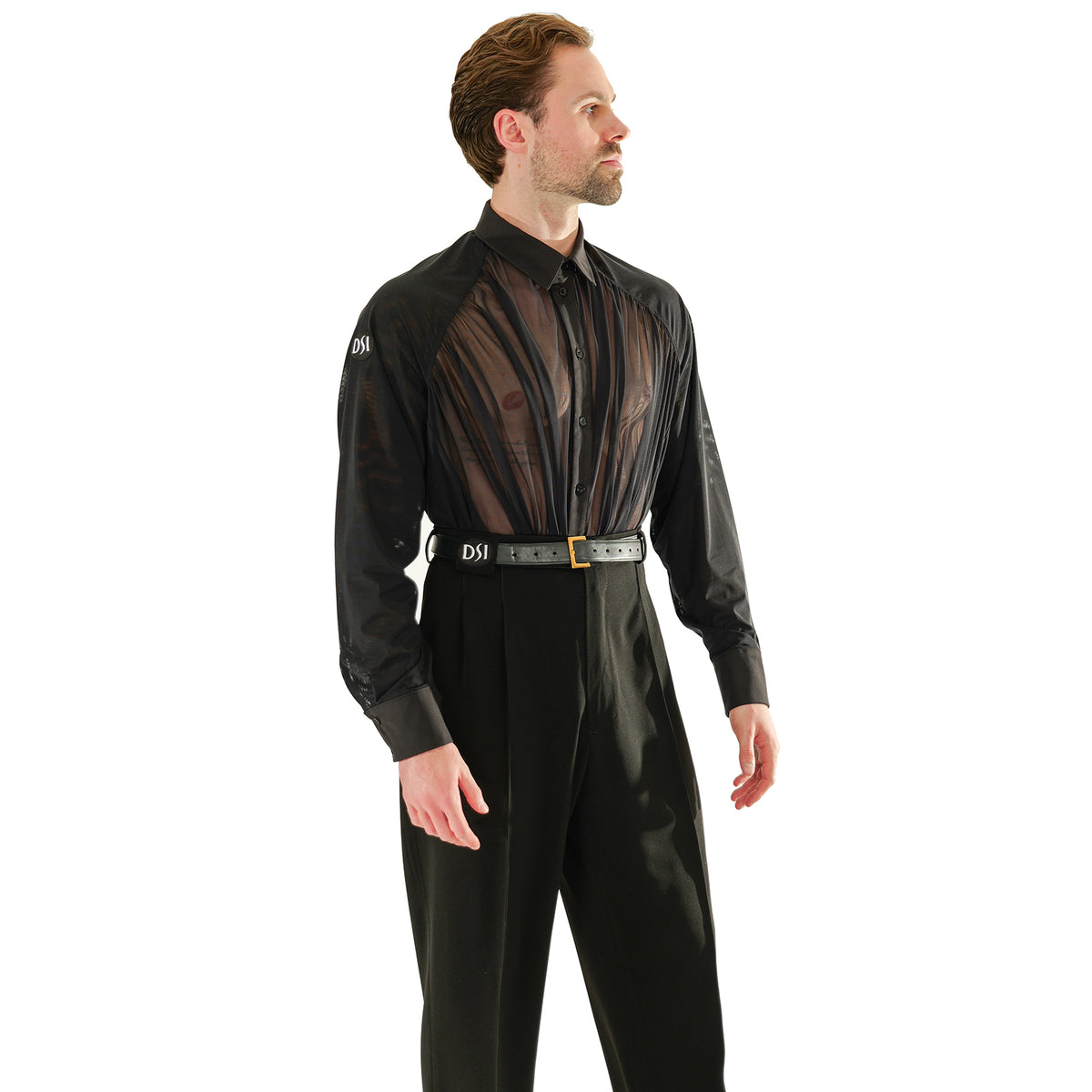 DSI London 3972 Massimo men’s mesh Latin shirt in black — front view